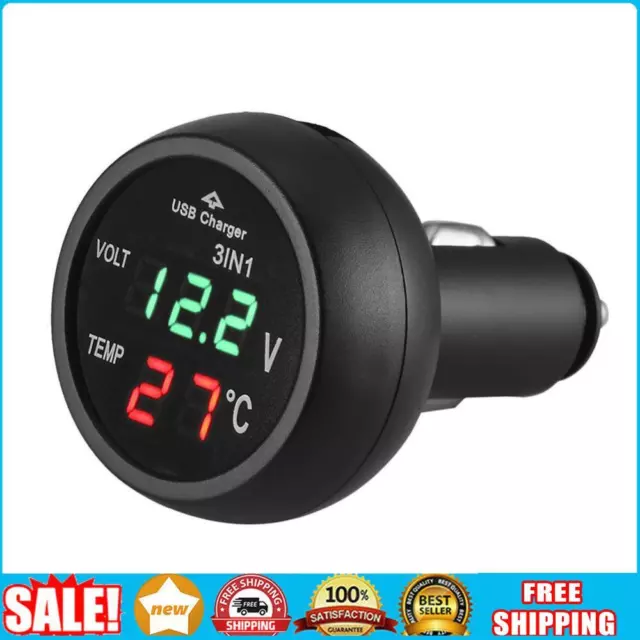 3 in 1 12/24V Auto Auto LED Digital Voltmeter Messgerät + Thermometer + USB-Lade
