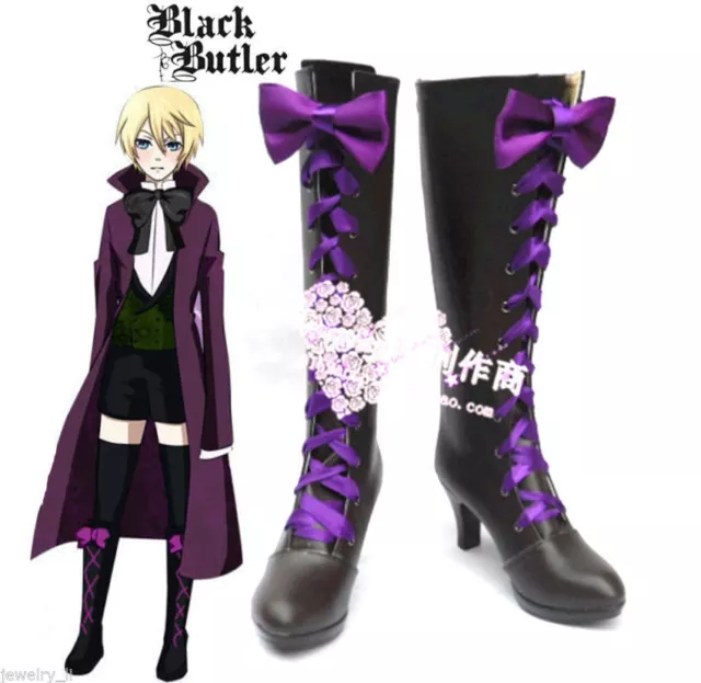 Black Butler II 2 Alois Trancy Anime Cosplay Purple Shoes Boots With Bowknot
