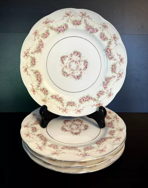 Theodore Haviland New York Hamilton Bread  Plates Set of 4 Pink Rose Garland