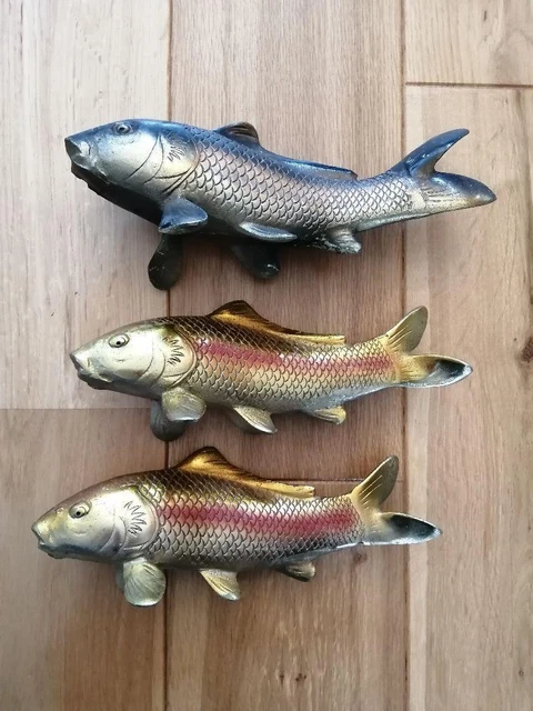 Carp Metal Japanese Statue Figurine 9.8 & 9 inch width
