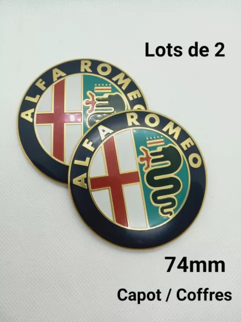 2 Logo Emblème Capot Coffre Alfa Romeo 74mm Gold