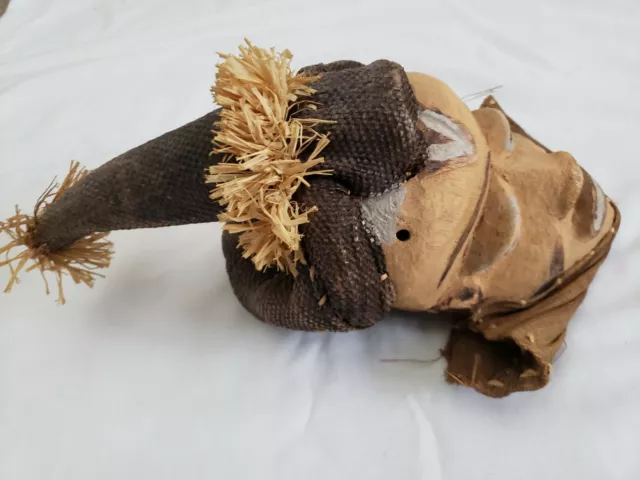 Hand Carved Wooden Pende Tribal Mask with Woven Hat African D.R.C. late 20th cen 2