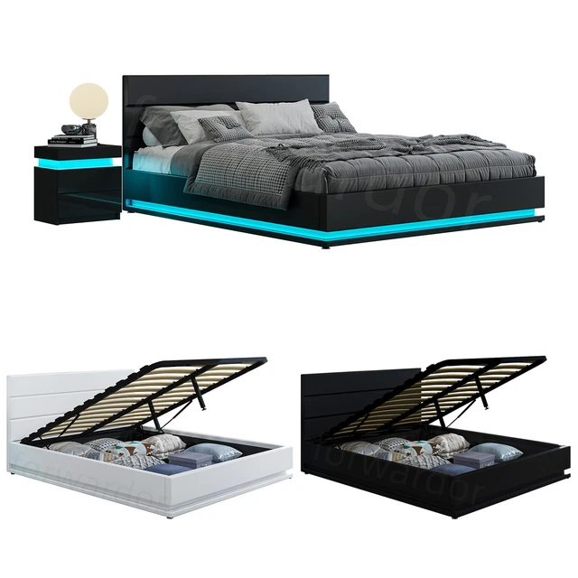 3FT 4FT 5FT Ottoman Storage Bed Gas Lift Up Double King Size Wooden Bed