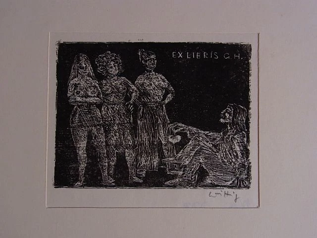 Werner Wittig: Erotisches Exlibris für Günter Hess. Holzschnitt. Signiert