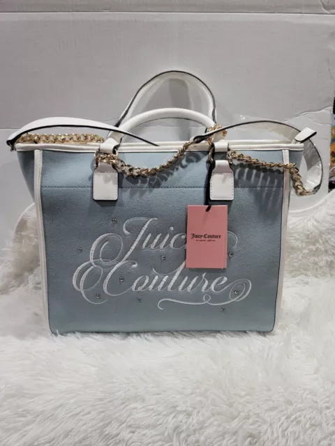 Juicy Couture Beach Tote Denim. Diamond Velour Embroidered Gold Accents NEW