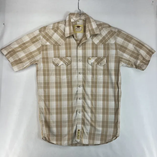 Larry Mahan Shirt Mens XL Brown Plaid Diamond Pearl Snap Pockets Western Cowboy