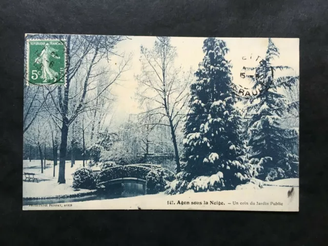 Carte Postale Ancienne de 1909 AGEN sous la neige - Un coin du Jardin Public