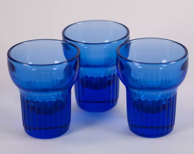 Vtg Hazel Atlas Cobalt Ribbed Shot Glass Lot of 3