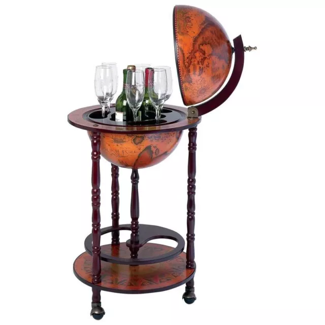 Soporte para bar de vino de madera Globe 13"