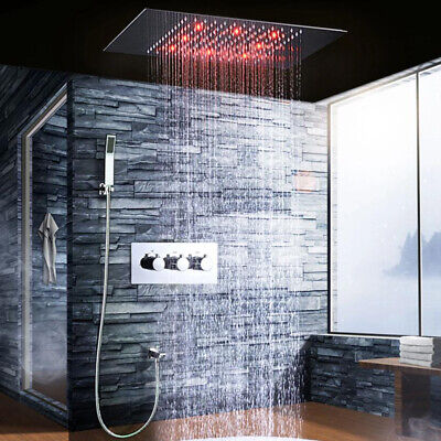 De Lujo LED Termostático Baño Grifo precipitaciones Caño Ducha Conjunto de ducha de mano