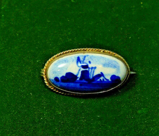 Boutons De Manchette Vintage En Porcelaine De Delft - Argenté - Occasion Parfait état