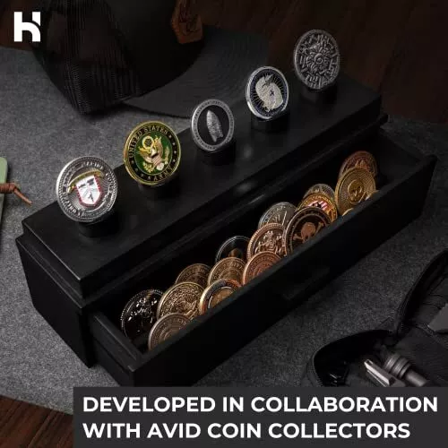 Holme & Hadfield Challenge Coin Display Case Wooden Holder Military Unique Black 2