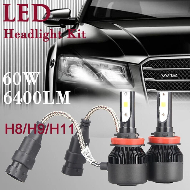 2pcs H11/H8/H9 6400LM LED Head light Bulbs Headlamp 6500K White 60W High Power