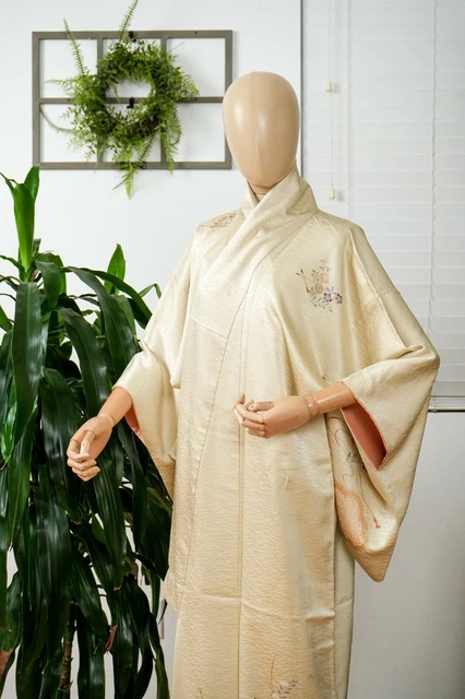 Dear Vanilla Japanese Silk Kimono Women's Robe Gown Authentic Japan Vintage Mint 2