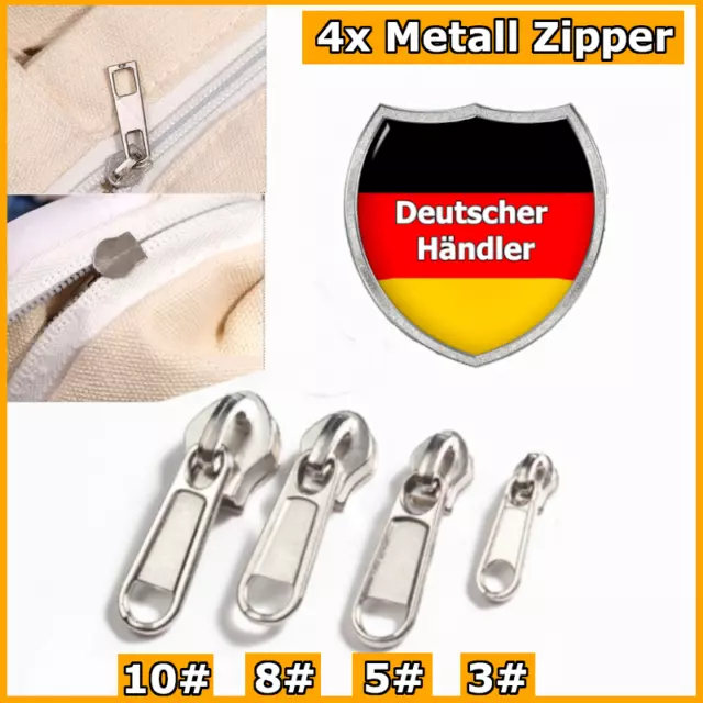 4x Ersatz Zipper Reißverschluss Metall Kunststoff Nylon Spirale Krampe SCHIEBER