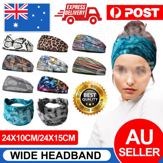 Women Elastic Yoga Bandana Headband Hair Band Wide Turban Sports Head Wrap AU