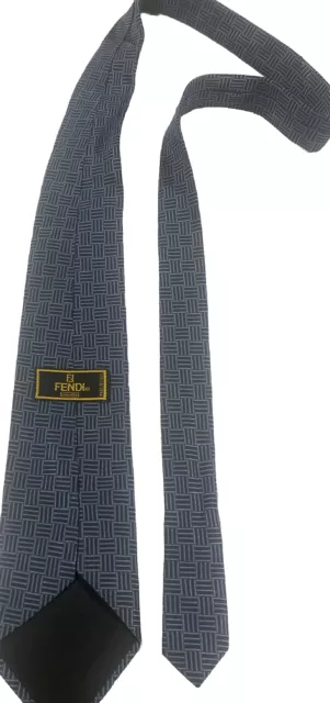 Fendi Cravatte Men's Neck Tie W: 4" BY L:57”  Pure Silk Blue  MADE IN ITALY