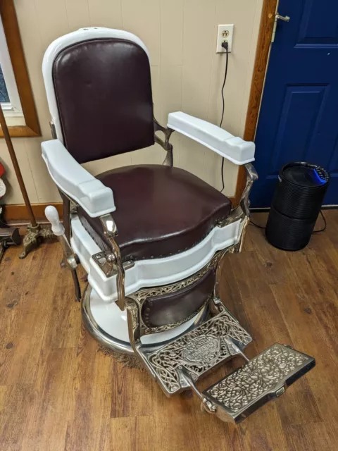 RESTORED Antique KOKEN Barber Chair - Nickel Plated and Porcelain w/ Headrest 2