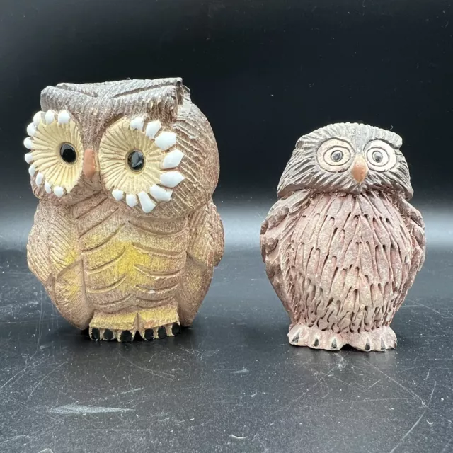 Artesania Rinconada Pair of SMALL OWLS 3" Figurines #16 #58 Uruguay Retired Rare