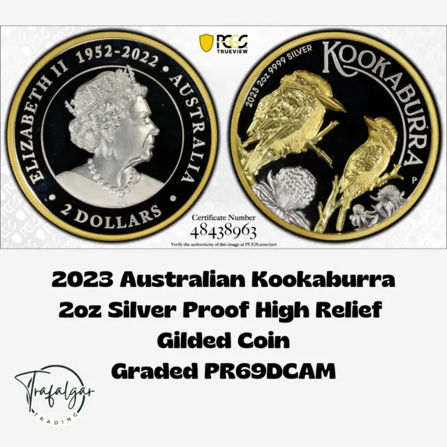 2023 Australian Kookaburra 2oz Silver Proof High Relief Gilded - PCGS PR69DCAM