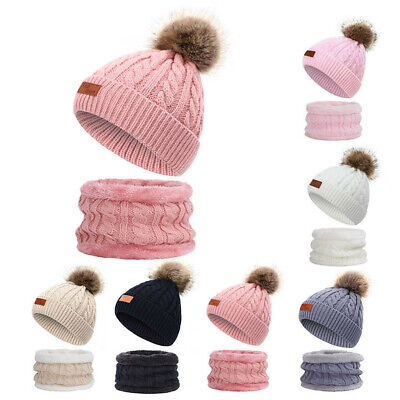 Toddler Baby Kids Boy Girl Winter Warm Pom Bobble Knit Hat Beanie Cap Scarf Set