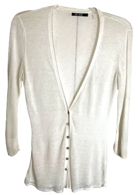 Nic+Zoe Womens White Sheer Knit Shaped Waist 3/4 Sleeve Cardigan Sweater Size S