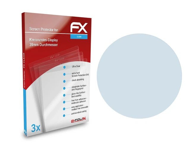 atFoliX 3x Screen Protector for Circular screen 39mm Diameter clear