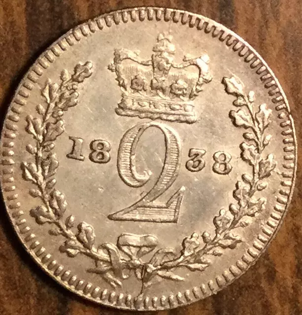 1838 Uk Gb Great Britain Maundy Silver 2 Pence Coin