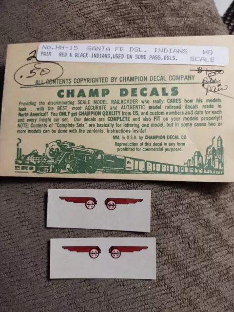 Champ Brand Ho Scale Santa Fe 2-Pak Diseal Indians Decals