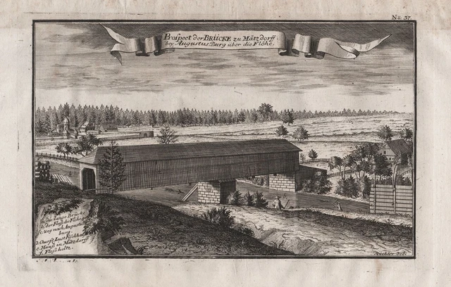 Metzdorf Leubsdorf Augustusburg Erzgebirge Flöha Sassonia Ponte Incisione 1735
