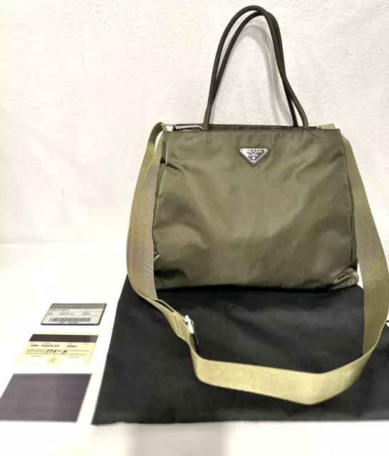 Auth PRADA Nylon Tessuto City Shoulder Bag in Khaki Color