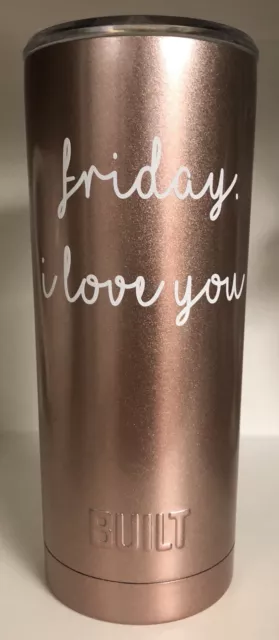 ROSE GOLD Custom Stainless 20 oz Travel Cup Mug Coffee Tea Cold Hot FRIDAY LOVE 