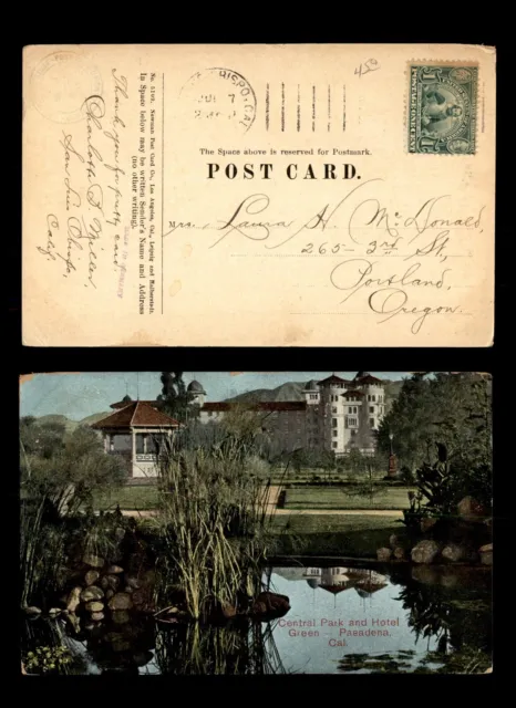 Mayfairstamps US 1900s San Luis Obispo CA to Portland OR Central Park & Hotel Po