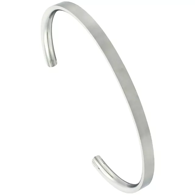 4mm Large Acier Inoxydable Plat Manchette Bracelet, Finition Mat Confortable