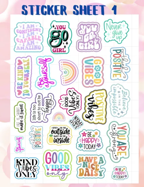 PLANNER STICKERS – PREMIUM WATERPROOF GLOSSY POSITIVE QUOTES  approx 6.75x9.25"