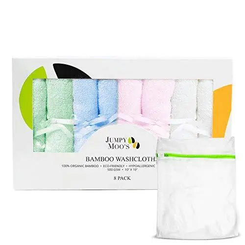Baby Washcloths (8 Pack) Viscose from 100% Bamboo - Soft & Absorbent Face Towel.
