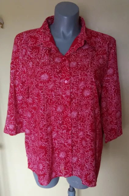 Womens Button Up Collar Shirt Blouse Top Casual Red 3/4 Sleeve Millers Size 22