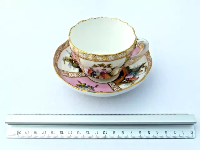 Antique Hand Painted German  Meissen Cup and Saucer Fine China - 19th C