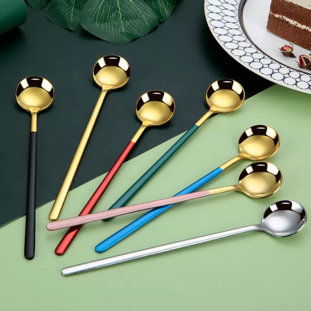 Rainbow Color Long Handle Stainless Steel Coffee Spoon Ice Cream Dessert Sp X!