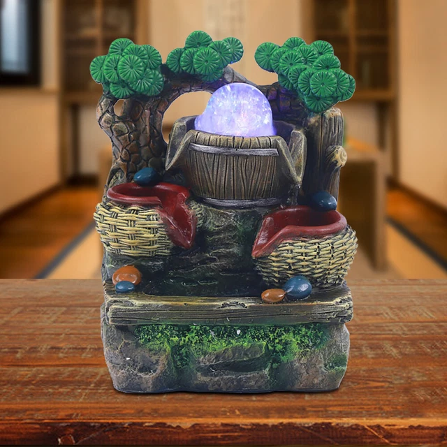 Indoor Tabletop Water Fountain W/ LED Light Resin Rockery Waterfall Home Decor