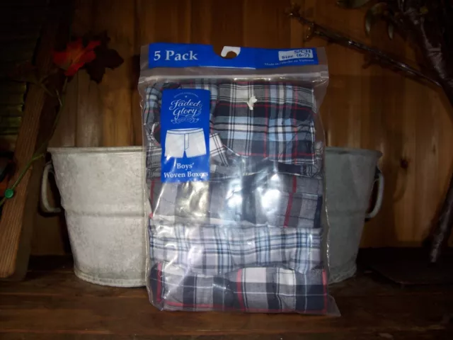 Faded Glory Boys Woven Boxers Underwear 5 Pack Size Sm 6-7 Plaid School Clothes