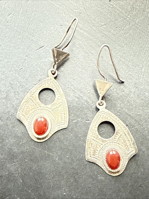 Boucles D'oreilles Pendantes Argent Massif 925 – Ancien, Style Ethnique Créateur, France