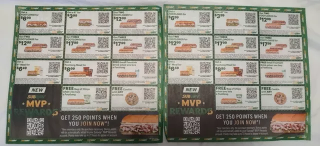 ⭐ SUBWAY COUPONS!!! 2X Sheets = 28 Coupons In All!!! Exp 12/31/23 ⭐ $2.00 -  PicClick
