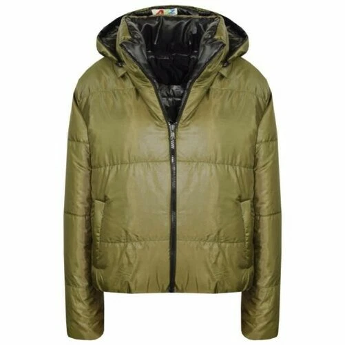 Ragazze Giacche Bambini Oliva Reversibile Corto con Cappuccio Piumino Imbottito