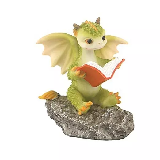 Dragon Statue Mini Dragon Figurine, Resin Home Decor, Dragon Reading on a Stone