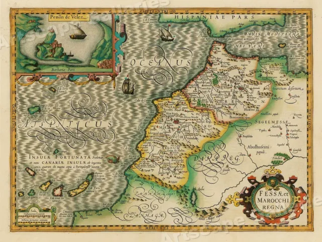 1620s “Morocco Africa & Canary Islands” Vintage Style Old Map - 24x32