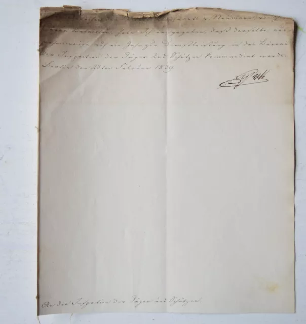 Friedrich Wilhelm III v. Preußen militär. Anordnung m. eigenh. Unterschrift 1839