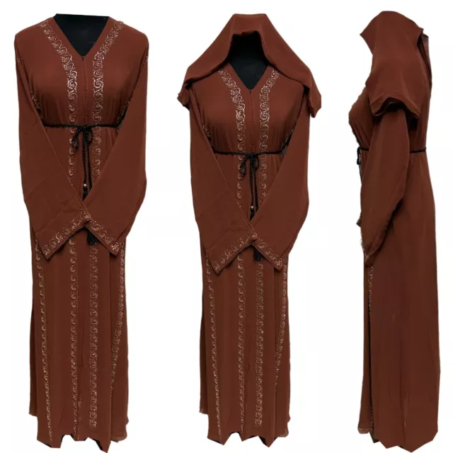 Damen Offene Vorderseite Chiffon Abaya Jalabiya Langes Kleid mit Hand Bead Works