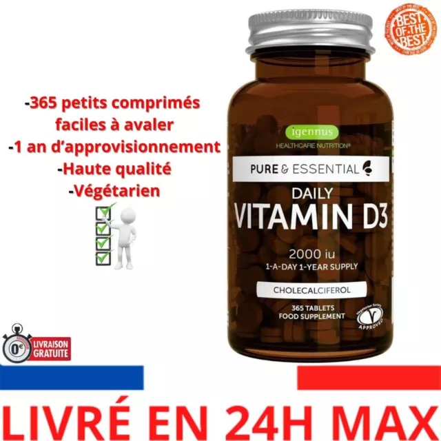 Pure & Essential Vitamine D3 Quotidienne 2000iu Cholécalciférol, 1 par jour, 1 a
