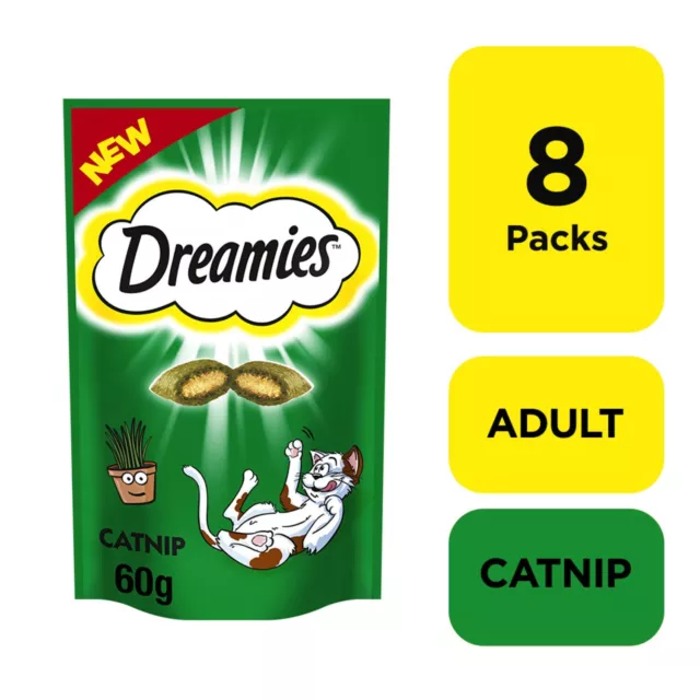 8 x 60g Dreamies Catnip Cat Treats Vitamins & Minerals Cat Biscuits 480g